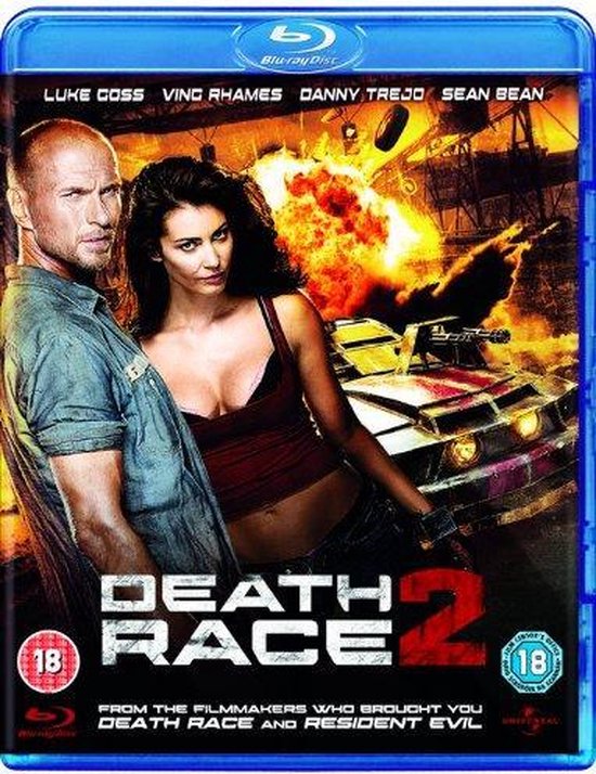 Death Race 2 Blu-ray hoes met Luke Goss en een vrouw voor een explosie.