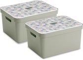 Sunware Sigma Home Opbergbox - 32L - 2 Boxen + 2 Deksels - Lichtgroen/Triangel