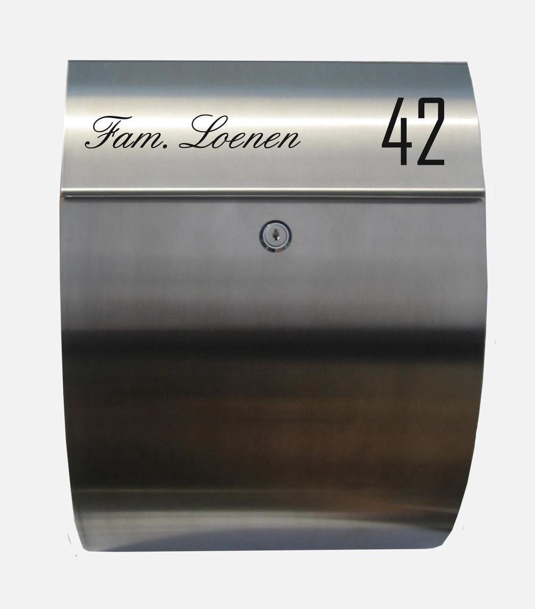 RVSbrievenbus met graveren van naam, huisnummer of logo RVSbrievenbus met graveren van naam, huisnummer of logo