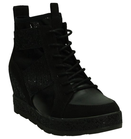 Tamaris - 1/25203/38 - Sneaker met sleehak - Dames - Maat 37 - Zwart - 001  -Black Imit... | bol.com