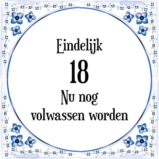 wetgeving Gewend logboek Verjaardag Tegeltje met Spreuk (18 jaar: Eindelijk 18! nu nog volwassen  worden! +... | bol.com