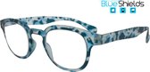 Icon Eyewear PFE312 +0.00 Blendin BlueShields bril zonder sterkte - Blauw licht filter lens - Transparant met turquoise print