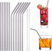 ForeverKitchen® - herbruikbare RVS/Stalen Drink Rietjes Krom - Set: 10-stuks - Inclusief 2 schoonmaakborstels - Ideaal voor Cocktails en Smoothies - metalen ijzeren rietjes