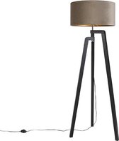 QAZQA puros - Landelijke Vloerlamp | Staande Lamp met kap - 1 lichts - H 1510 mm - Zwart Goud - Woonkamer | Slaapkamer