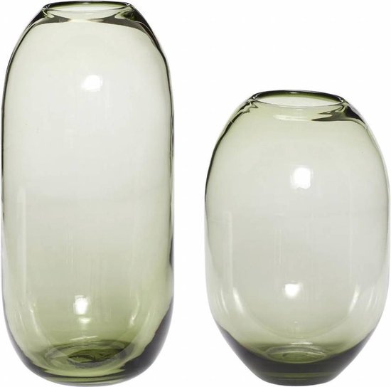 haat stormloop Meer Hübsch 280605 Glazen Vazen - Set van 2 - ø18xH38cm en ø19xH29cm - Glas -  Groen | bol.com