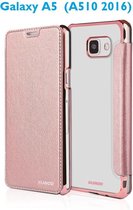 Galaxy A5 (A510 2016) Folio Flip PU Leather hoesje + Pasjes met transparant hard back cover Rose Goud