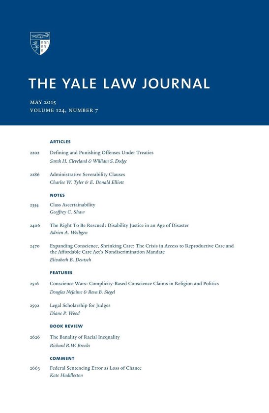 Yale Law Journal: Volume 124, Number 7 - May 2015 - cover
