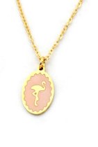 Ketting met Flamingo - RVS - Lengte Verstelbaar 45-50 cm - Goudkleurig en Roze - Musthaves