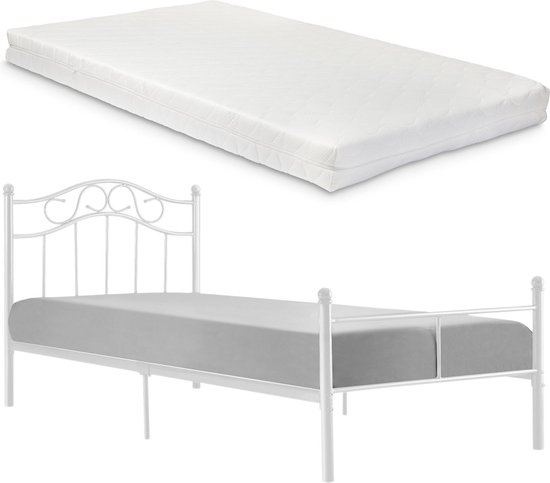 Metalen eenpersoonsbed incl. matras en bedbodem - wit