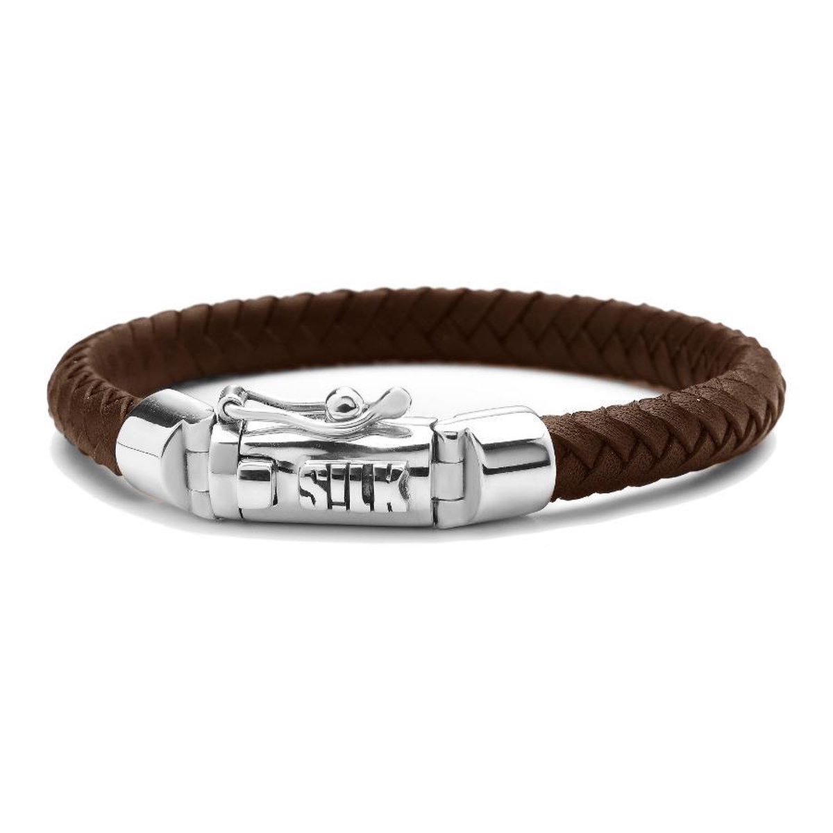 SILK Jewellery - Zilveren Armband - Arch - 853BRN.18 - bruin leer - Maat 18  | bol.com