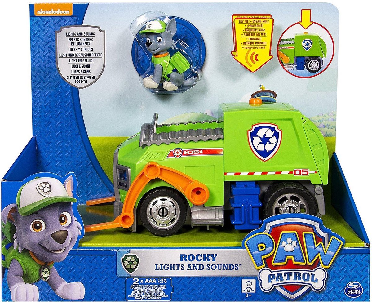 Bol Com Paw Patrol Deluxe Rescue Voertuig Rocky Vuilniswagen Met Licht En Geluid