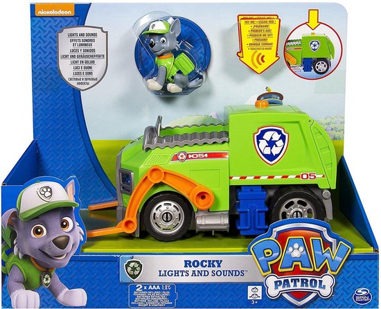 Paw Patrol deluxe rescue voertuig - Rocky vuilniswagen met lights & sounds  | bol.com
