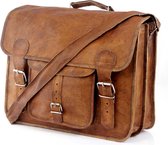 Laptoptas 16 ‘' – Vintage Look Messengertas  Bruin Leer - ECHTE LEDER Boekentas - Schoudertas  A4 Granada Satcheltas  + Kadoverpakking