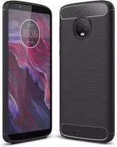 DrPhone BCR1 Hoesje - Geborsteld TPU case - Ultimate Drop Proof Siliconen Case - Carbon fiber Look - Geschikt voor Moto G6 -Zwart