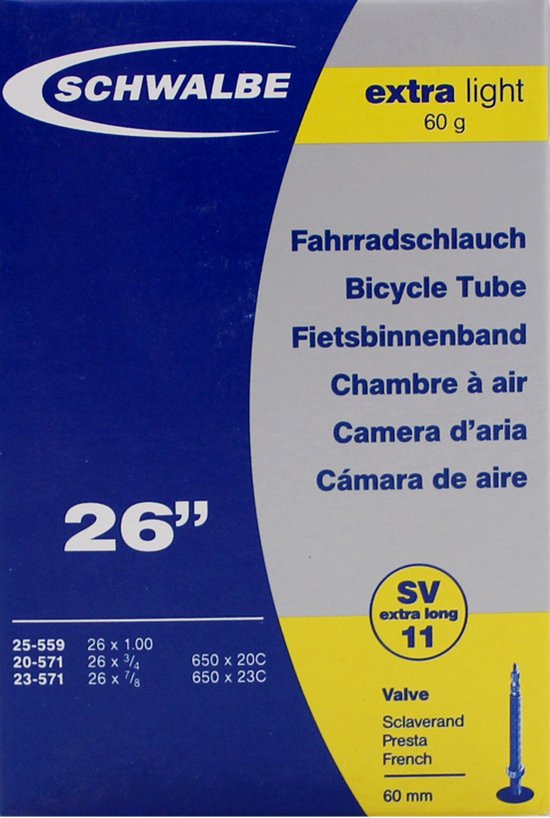 Schwalbe SV11 X-Light - Binnenband Fiets - Frans Ventiel - 26 x 1 (650 x 18 - 23C) van Schwalbe — afbeelding 5