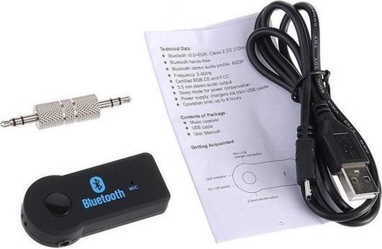 Draadloze Bluetooth Muziekontvanger - Audio Music Streaming Adapter Receiver - Handsfree Carkit & Thuisgebruik - MP3 Player 3.5mm aux aansluiting - Geweldige Geluidskwaliteit Stereo audio Output - Merkloos