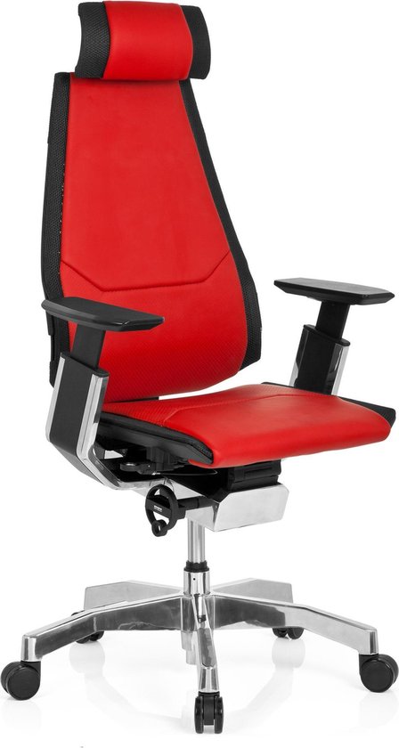 Bureaustoel - Met Armleuning - Leder - Rood/Zwart - Ergonomisch