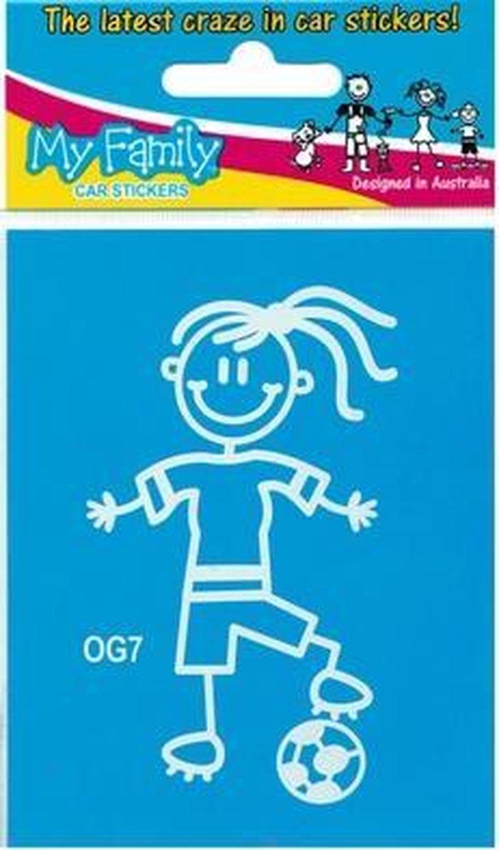 Meisje voetbal - autosticker - wit - 9,3 cm