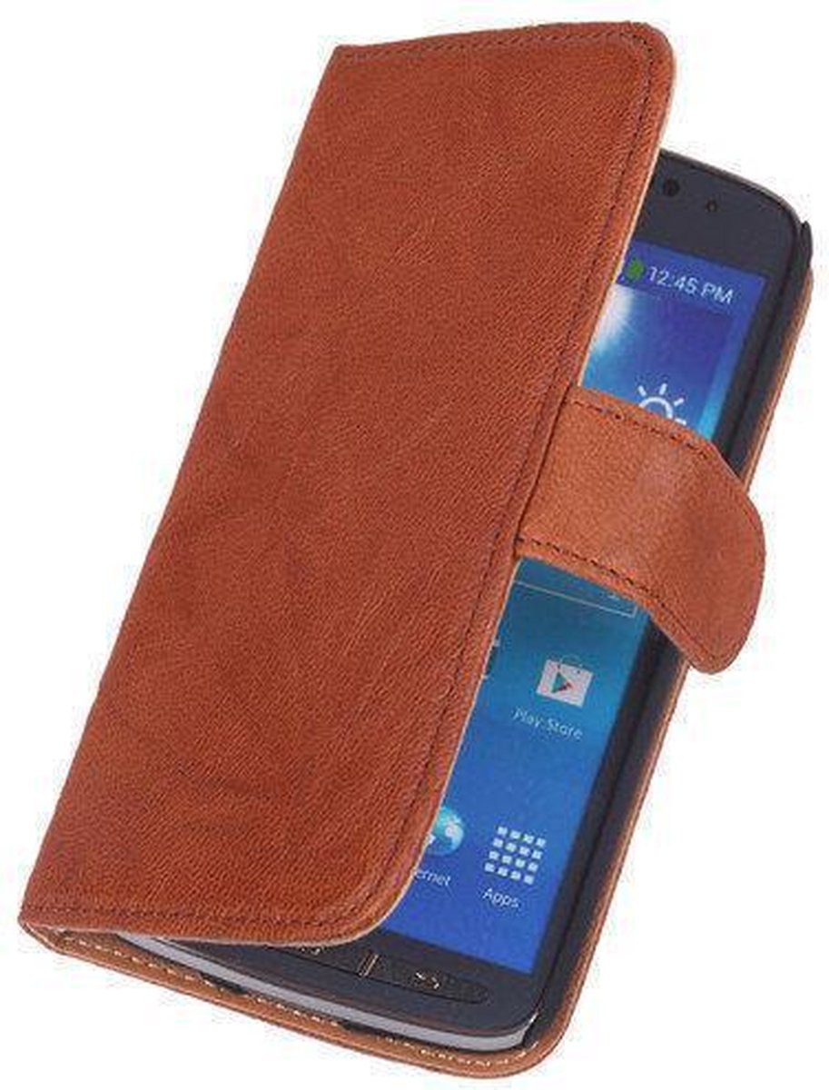 BestCases Bruin Luxe Echt Lederen Booktype Hoesje Huawei Ascend Y330