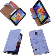 BestCases Samsung Galaxy S5 - Antiek Echt Leer Bookcase Blauw Wit - Lederen Leder Cover Case Wallet Hoesje