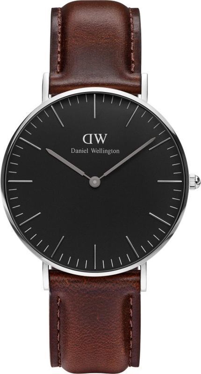 Daniel Wellington DW00100143 Classic Black Bristol - Horloge - Leer - Bruin - Ø 36 mm