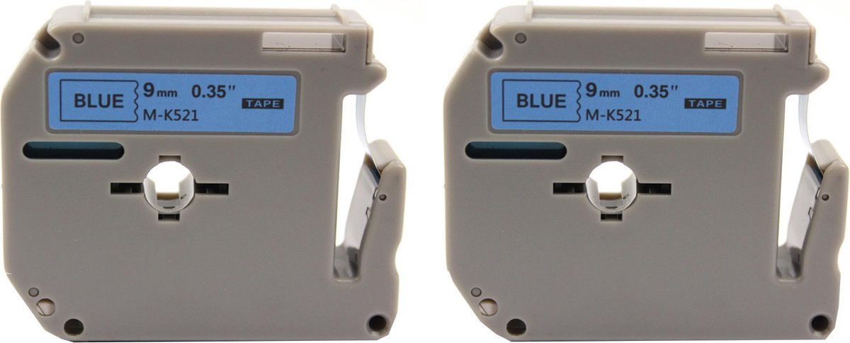 KATRIZ® huismerk label tape voor Brother M-K521| PT-65/70/80/90/M98 | Zwart op Blauw | 9mm*8m | 2 stuks