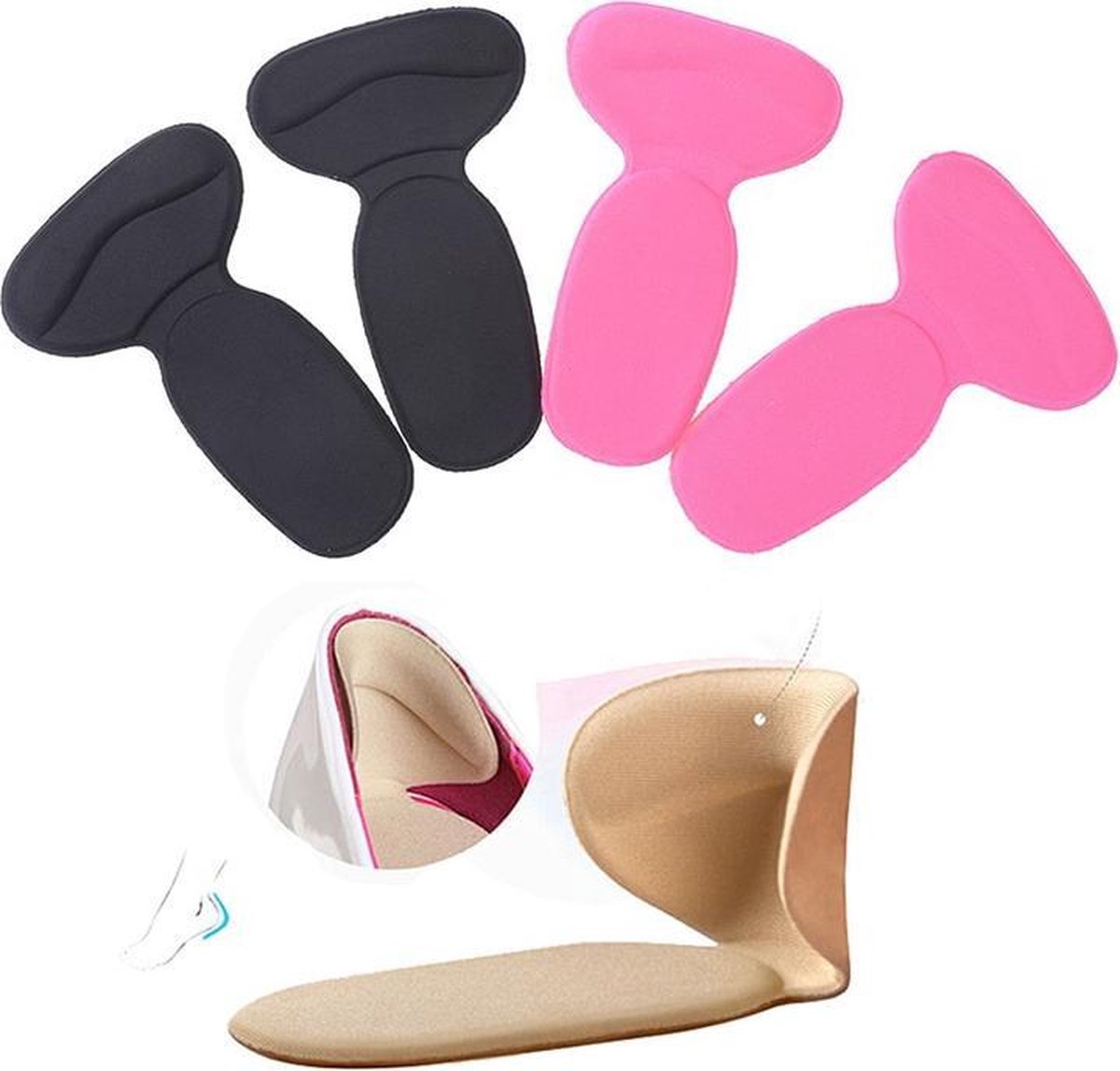 KELERINO. Hielbeschermers voor hakken - 3 paar - Beige / Zwart / Roze