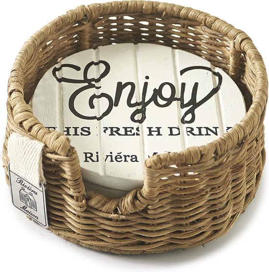 Riviera Maison Enjoy Cheers Coasters - Onderzetters - set v 4 - Wit/naturel  -... | bol.com