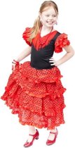 Spaanse Flamenco kleedje - Rood/Zwart - Maat 140/146 (12) - Verkleed kleedje
