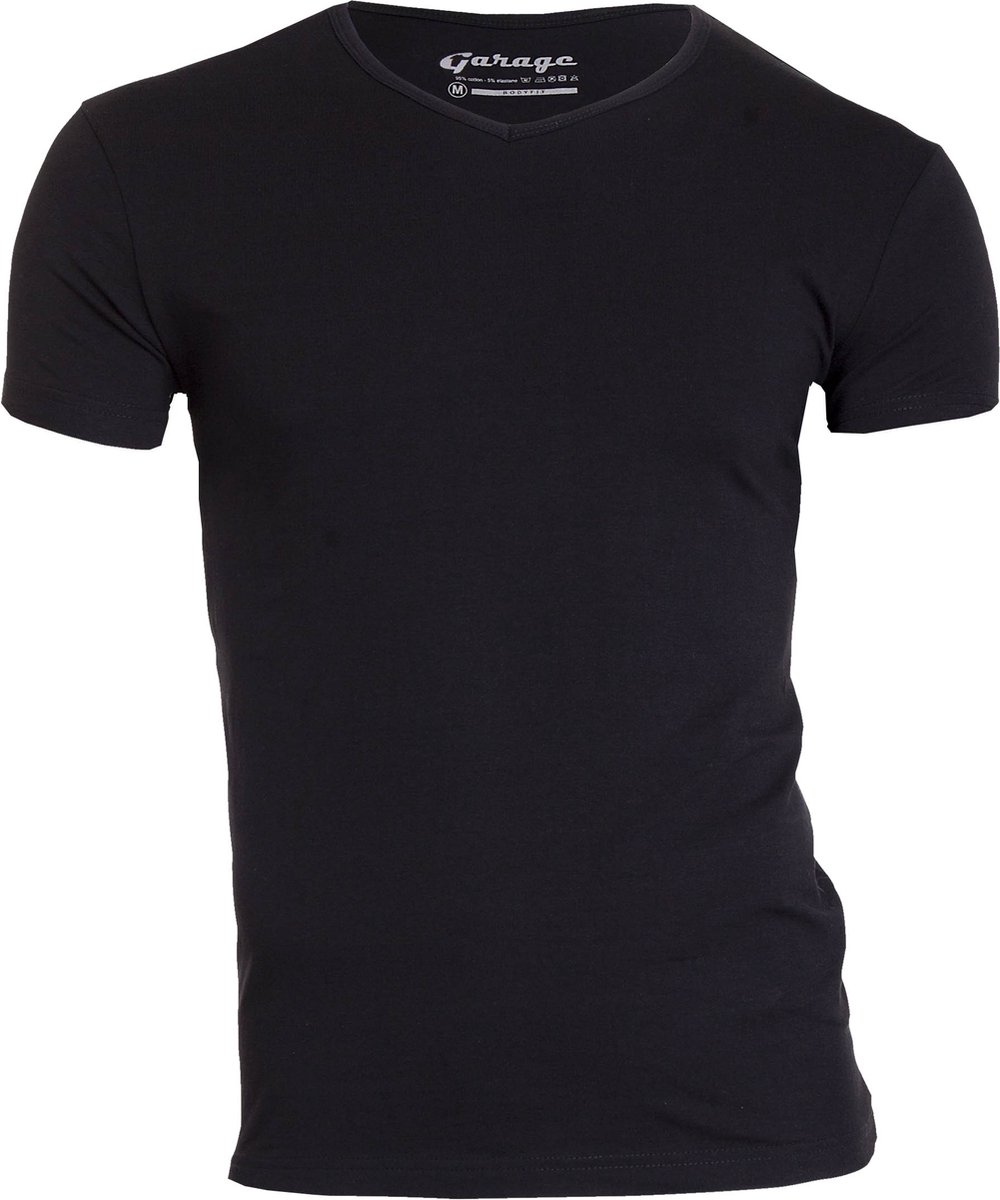Garage 202 - Bodyfit T-shirt V-hals korte mouw zwart XL 95% katoen 5% elastan
