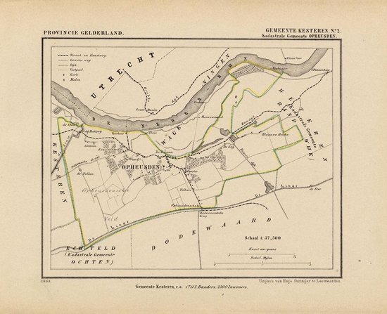 Historische kaart, plattegrond van gemeente Kesteren ( Opheusden) in Gelderland uit 1867 door Kuyper van Kaartcadeau.com