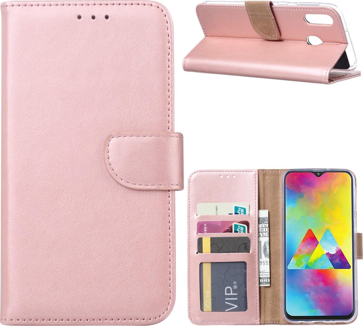 Book Case voor Samsung Galaxy M20 Hoesje Rose met Pasjeshouder