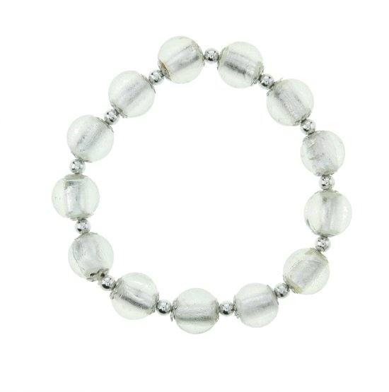 Bracelet Extensible En Perles De Verre Blanc - Ajustable Sans Fermoir - Neuf (Sans Emballage)