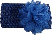 Jessidress Meisjes Hoofdband van katoen met grote haar bloem - Donker Blauw