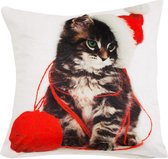 kerstmis sier kussenhoes kitten met kerst muts