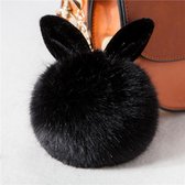 Sleutelhanger Pompom Bol met konijnenoortjes - Pluizig & zacht - Zwart