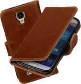 MP Case Bruin Vintage lederlook PullUp Map voor de Samsung Galaxy S4 i9500 wallet cover - book case - hoesje