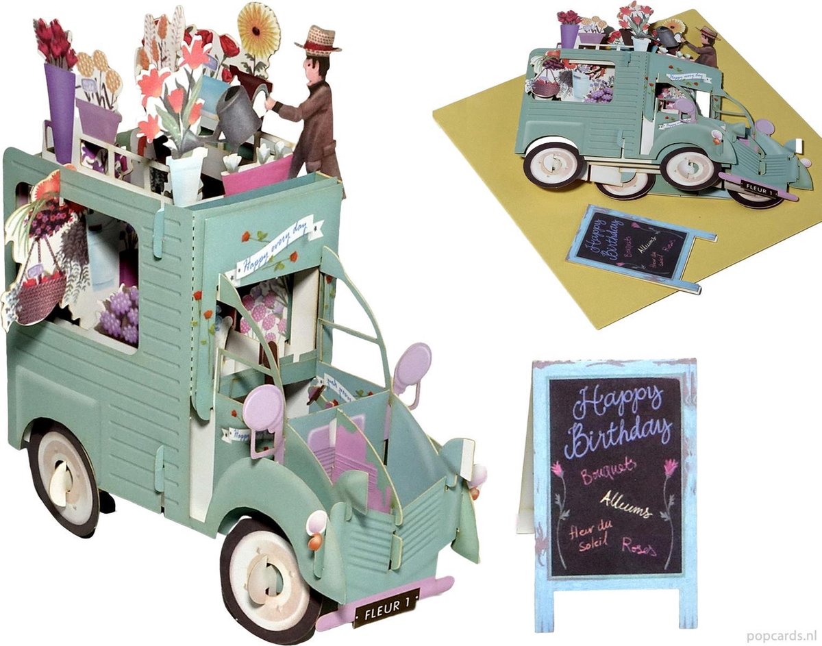 Popcards Cartes Pop Up Citroen 2cv Voiture Fleurs Anniversaire Felicitation Carte Bol Com