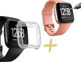 Hoesje voor Fitbit Versa - Anti Shock Proof Siliconen TPU Back Cover Case Hoes Transparant - Tempered Glass Screenprotector