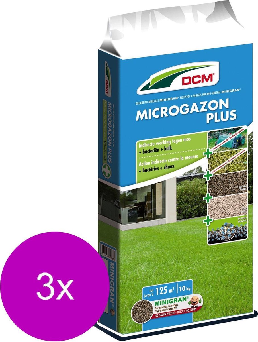 Dcm Microgazon Plus 125 m2 - Gazonmeststoffen - 3 x 10 kg (Mg)