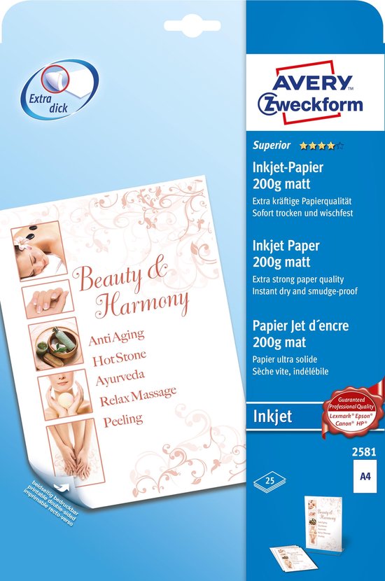 Avery Zweckform Art. 2798 Business Colour Laser Papier (100 Blatt, 200 g/m²m DIN A4, glänzendes Druckerpapier, beidseitig beschichtet, wischfest, Flyerpapier für Laser-Drucker & Kopierer) weiß Avery Zweckform Art. 2798 Business Colour Laser Papier (100 Blatt, 200 g/m²m DIN A4, glänzendes Druckerpapier, beidseitig beschichtet, wischfest, Flyerpapier für Laser-Drucker & Kopierer) weiß