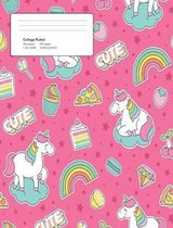 Unicorn Pink Pattern Composition College Ruled Book (7.44 x 9.69) 200 pages V11