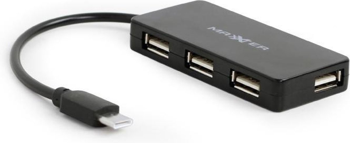 Maxxter USB Hub 4 Poorten - USB Type-C - Zwart | bol.com