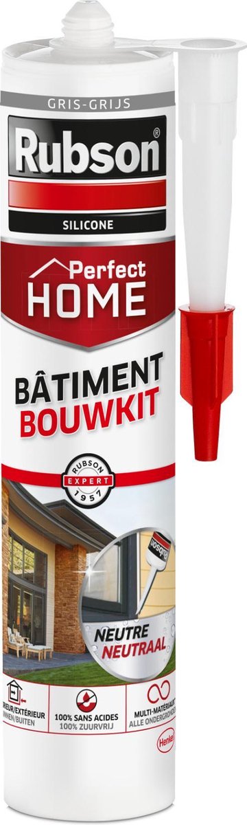 Rubson Siliconen Bouwkit Grijs 280 ml – Sterke Afdichtkit voor Binnen & Buiten – Elastisch, UV‑bestendig & Waterdicht – Voor Beton, Steen, Hout & Metaal