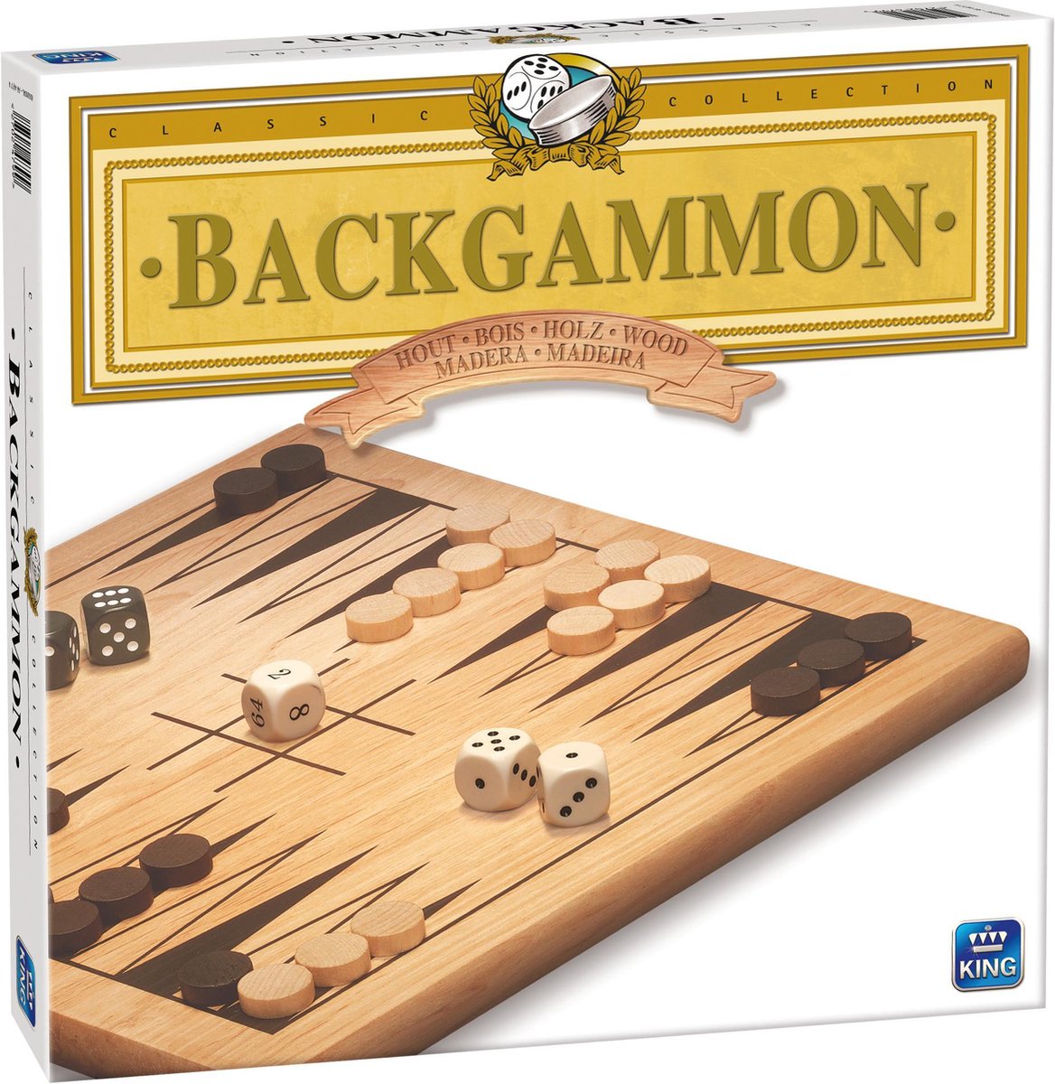 Backgammon Bordspel Hout - King Spellen - Met Houten Speelstukken‎‎