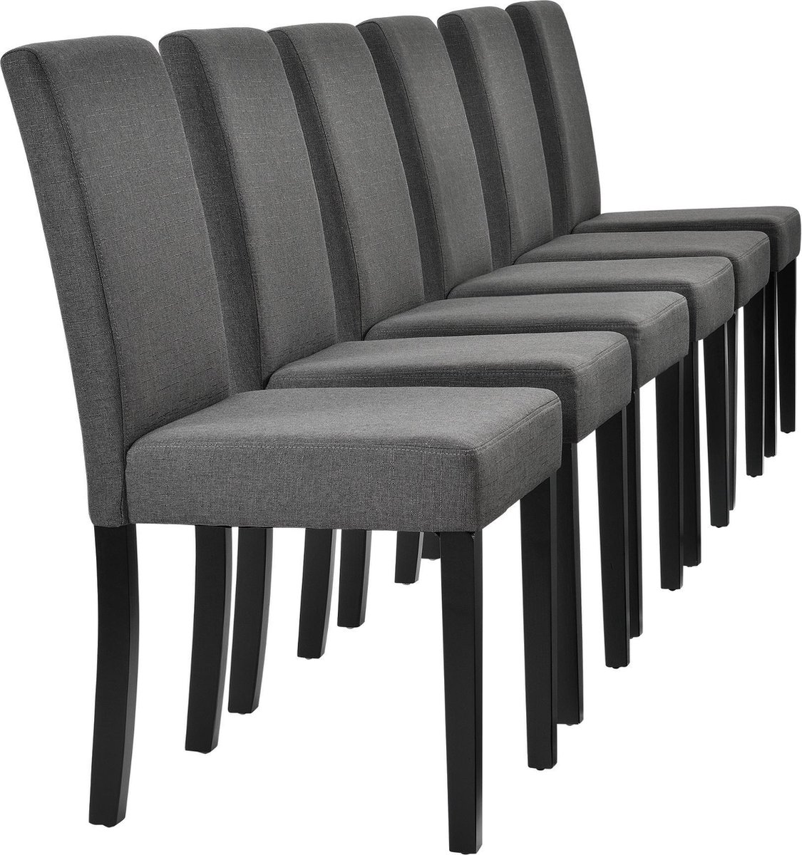 en.casa Eetkamerstoel - 6 stuks set - grijs met zwarte poten - stof donkergrijs