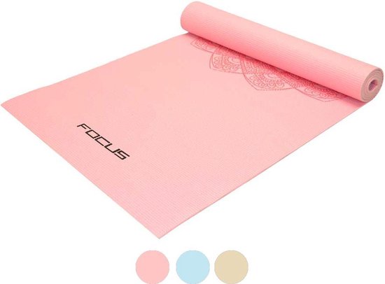 Focus fitness – yoga mat roze met print – sport mat 173 x 61 x 0. 5 cm – fitness mat