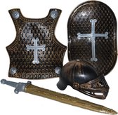 Accessoireset ridder 4-delig brons (helm, borstschild, zwaard, schild)