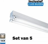 LED Buis armatuur 150cm - Dubbel | Inclusief LED buizen - 4000K- Koel Wit (Set van 5 stuks)