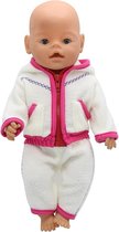 Zacht 2-delig pakje geschikt voor pop 43cm zoals Baby born - Poppenkleertjes meisje - Roze/wit